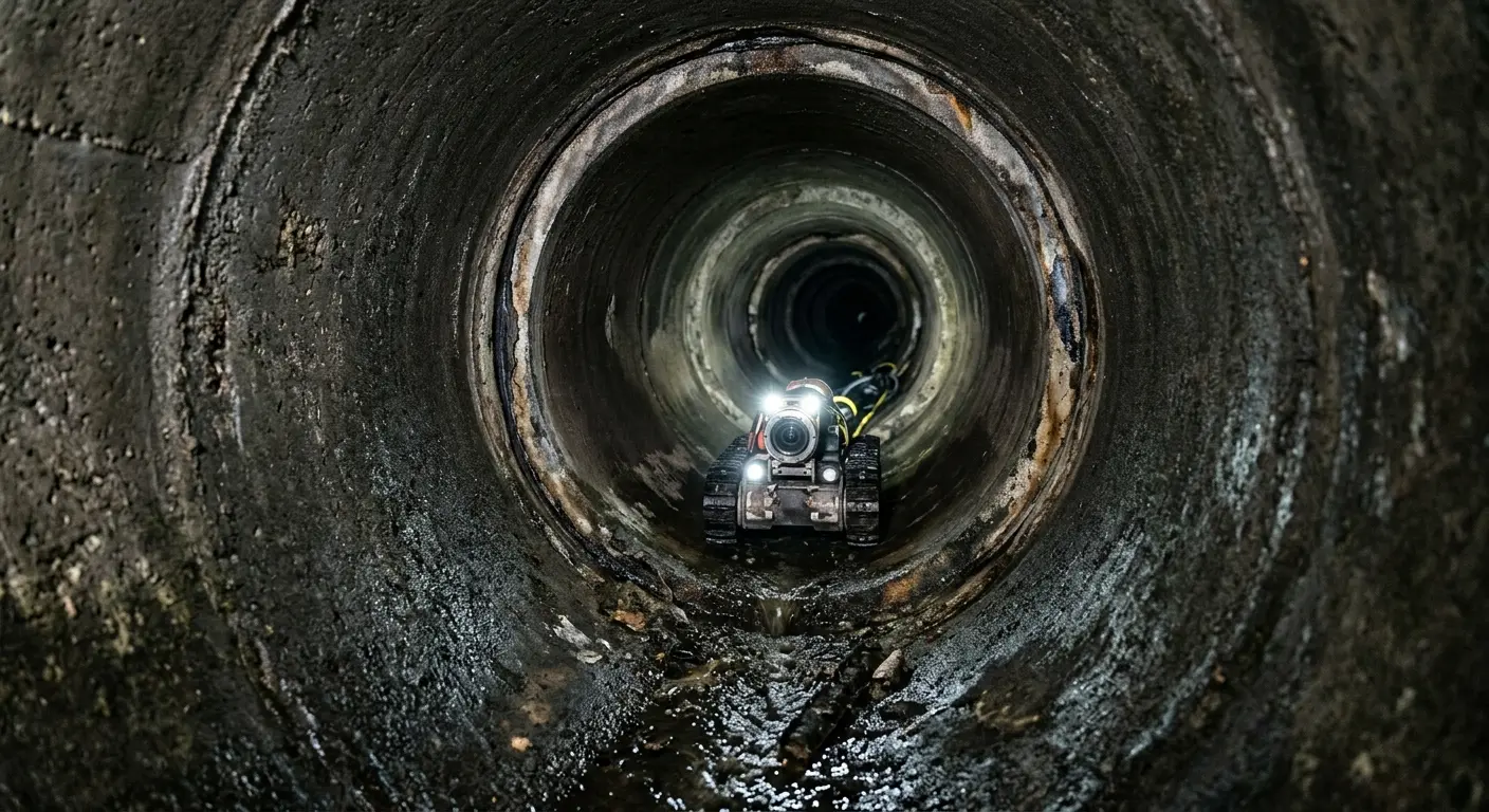 Robotic sewer camera inspecting pipe interior for Drain Snake Service in Hollister