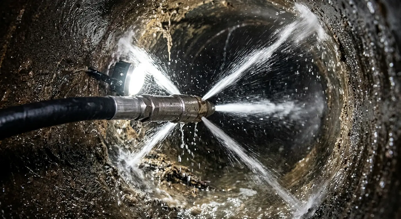 High-pressure hydro jetting nozzle cleaning sewer pipe for Storm Drain Cleaning in Hollister